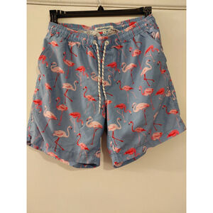 Maamgic Swim Trunks sz M Men Pink Flamingos Tropical Blue Pink 33x6.5 Resortwear